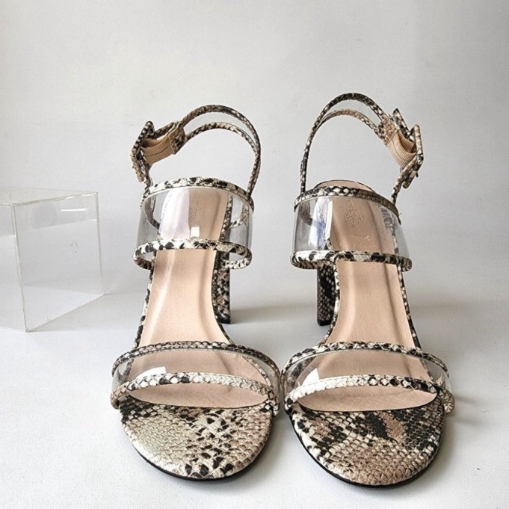 Snake Print Clear Strap Heels Size 8.5 Block Heel Strappy Sandals Trendy